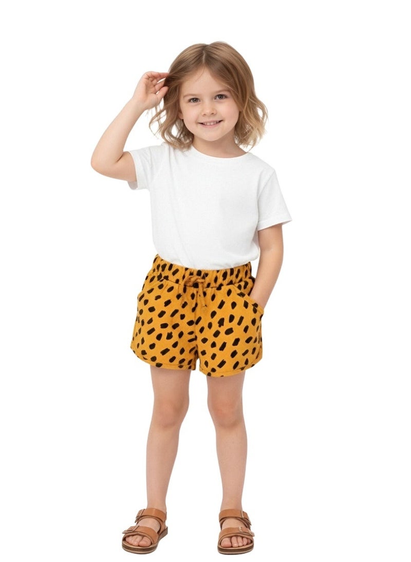 WiNi BEE Girls' Casual Shorts - Orange with Black Cheetah Animal Print, Soft Cotton Drawstring Waistband for Toddlers 2-6 Years, Playwear & Summer Outfits - Image 2